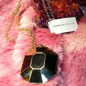 New Dana Buchman Long Modern Geometric Black & Gold Textured STATEMENT Jewelry
